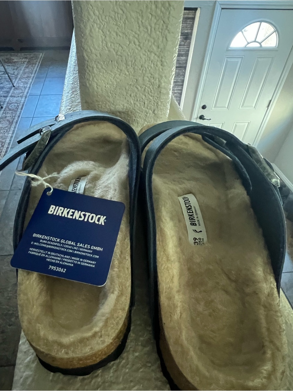 Birkenstock Arizona Shearling Sandals in Blue and Black - Picture 5 of 9